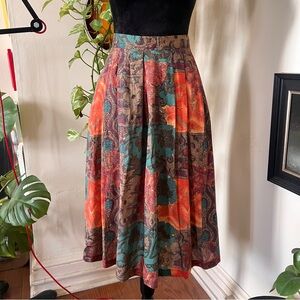 Vtg 80s Requirements Petites Pleated Scroll Pattern Skirt - Small/Medium